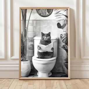 Gato de Baño en Blanco y Negro, Pósters Divertidos