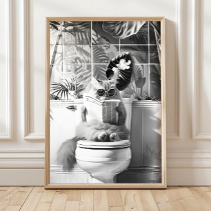 Gato de Baño en Blanco y Negro, Pósters Divertidos