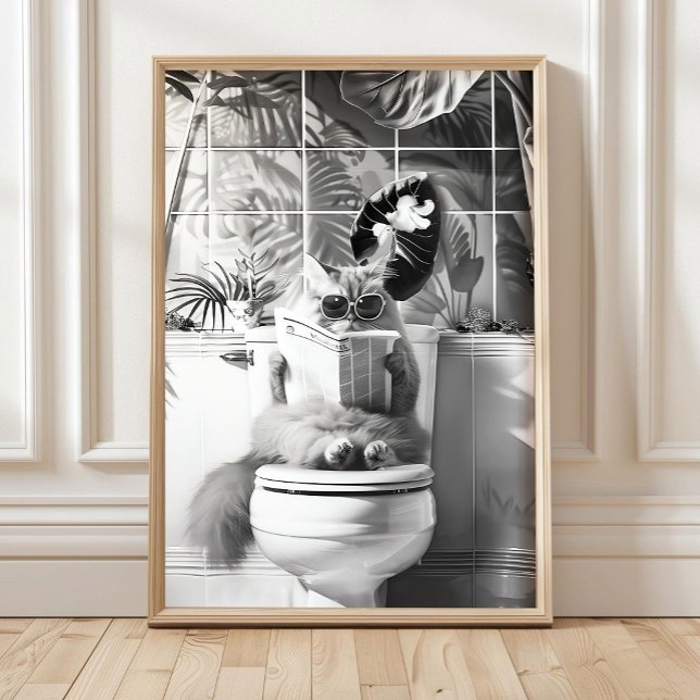 Gato de Baño en Blanco y Negro, Pósters Divertidos (Subido por el creador)