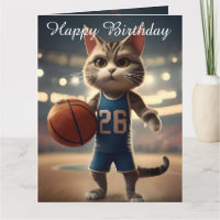 Gato de básquetbol, tarjeta de cumpleaños grande