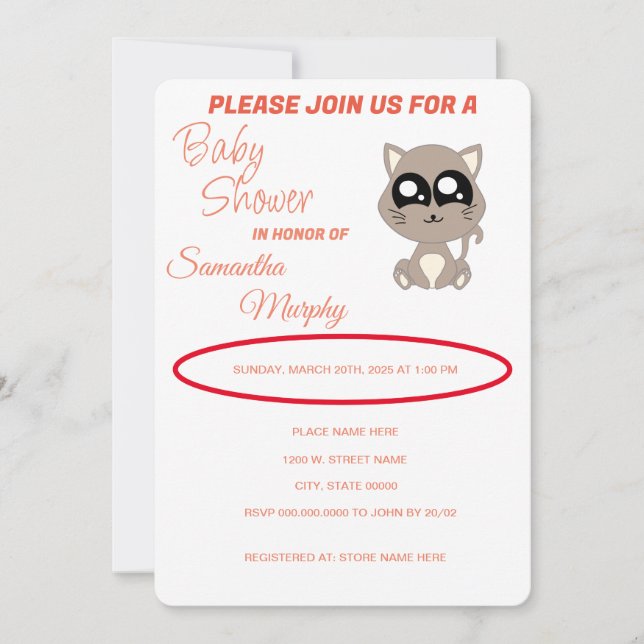 Gato de bebé | Invitación de Baby Shower (Anverso)