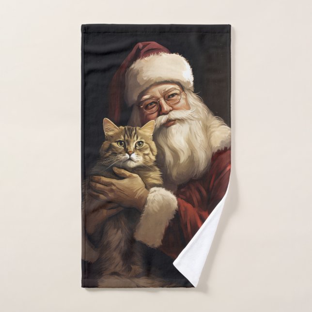 Gato de Bengala con Navidades festivos de Santa Cl (Toalla de mano)