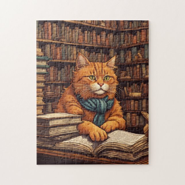 gato de biblioteca #17 rompecabezas (Vertical)