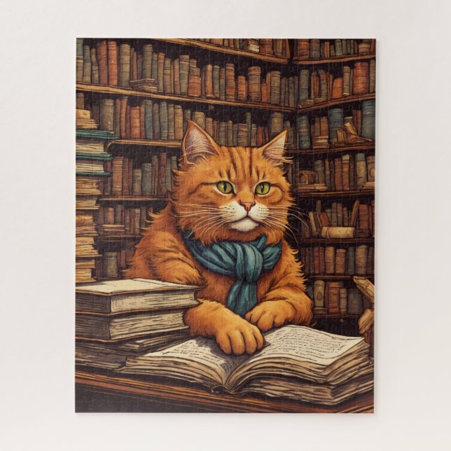 gato de biblioteca #17 rompecabezas (Vertical)