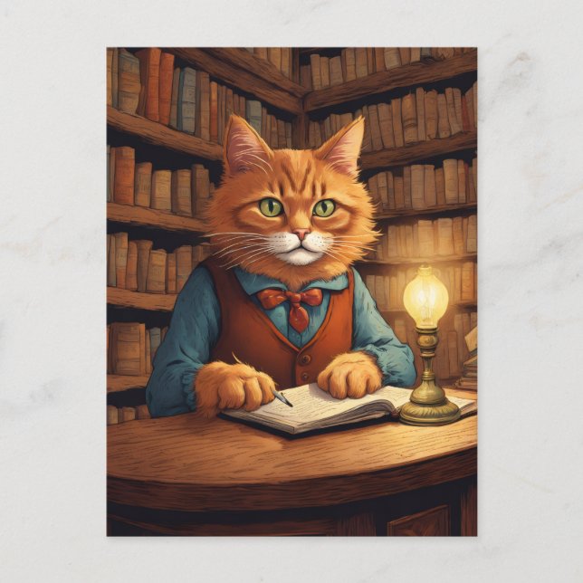 gato de biblioteca #18 postal (Anverso)