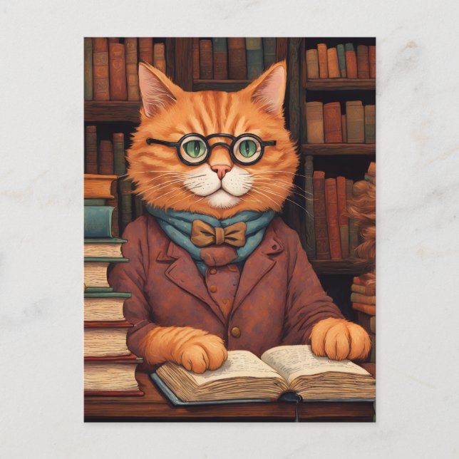 gato de biblioteca #19 postal (Anverso)