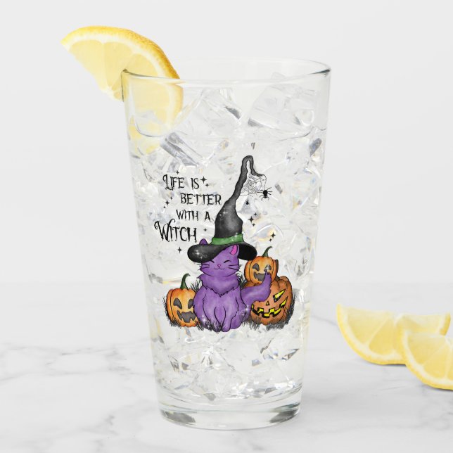 Gato de bruja morado con linternas Jack-O' (Anverso (hielo))