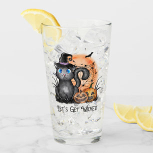 Gato de bruja negra con Web araña y linternas Jack