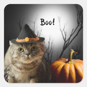 Gato De Brujas De Halloween Con Pegatinas De Calab