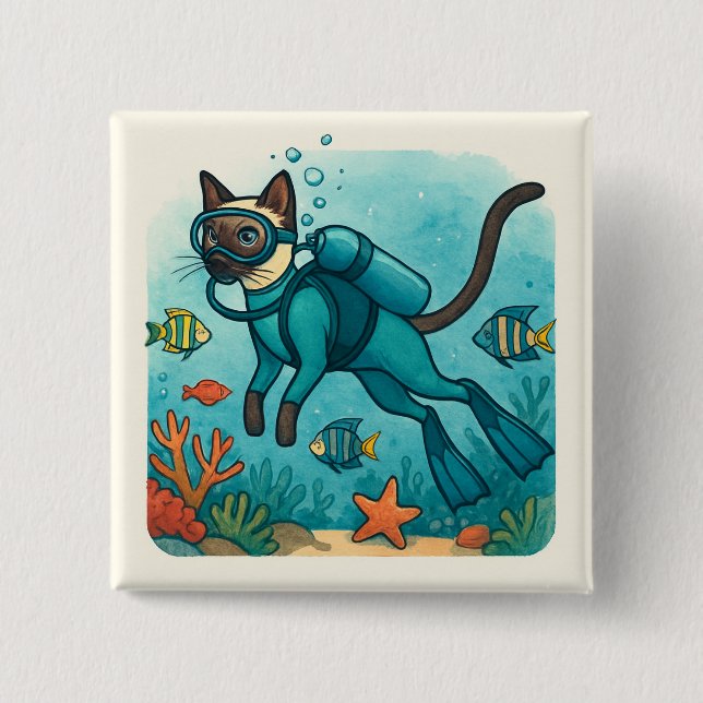 Gato de buceo está buceando  Botón submarino (Anverso)