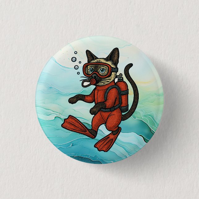 Gato de buceo se sumerge bajo el agua Botón (Anverso)