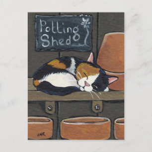 Gato de Calico en la postal de Potting Shed