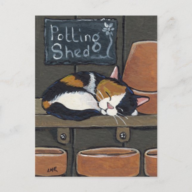 Gato de Calico en la postal de Potting Shed (Anverso)