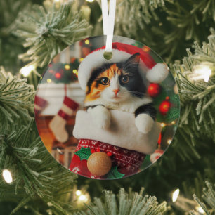 Gato de Calico en ornamento de vidrio paro