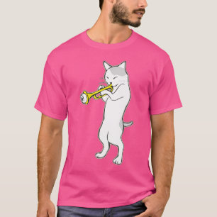 Gato de camiseta de trompeta de jazz jugando a tro