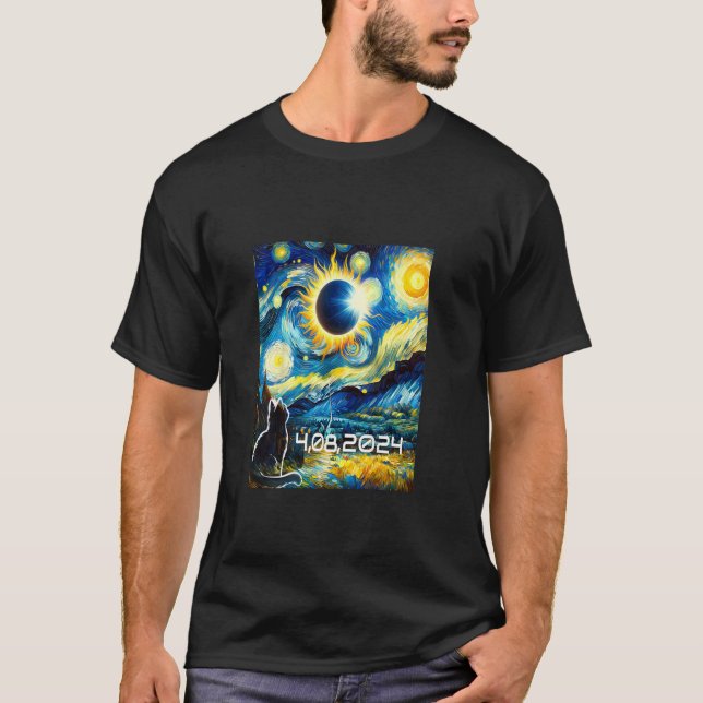 Gato De Camiseta Solar Eclipse 2024 Con Van Gogh S (Anverso)
