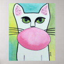 Gato de chicle en Poster de arte original verde