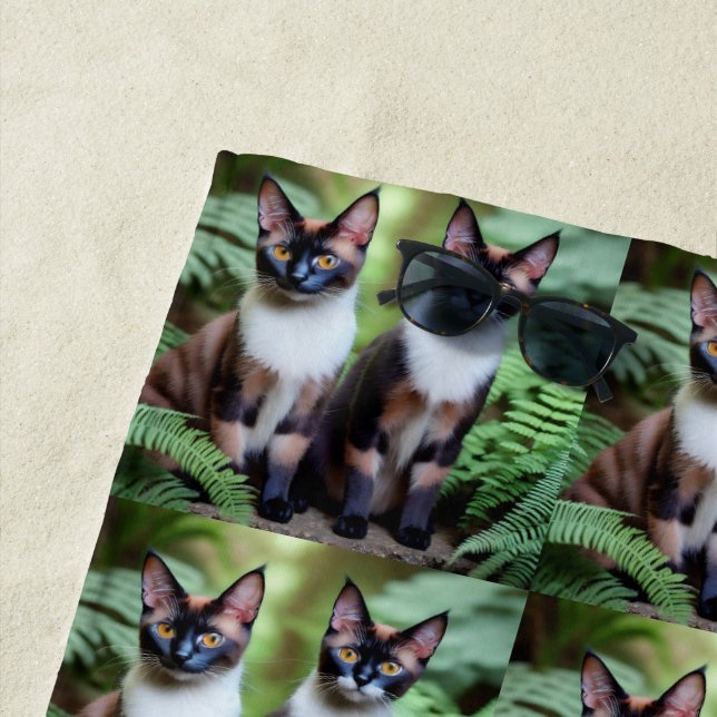 Gato de chocolate siamés, toalla de playa (In situ)