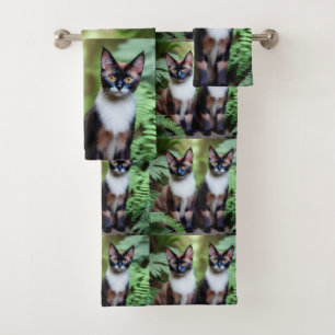 Gato de chocolate siamés, toallas de baño