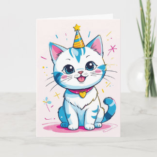 Gato de cumpleaños adorable - Tarjeta para niños P