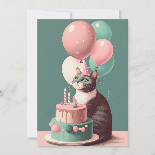 Gato de cumpleaños con tarjeta de saludo plana Gor (Anverso)