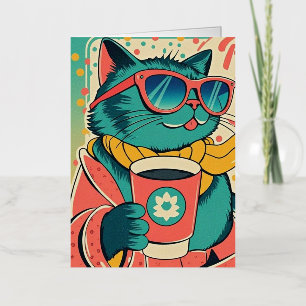 Gato de dibujos animados al estilo retro con gafas