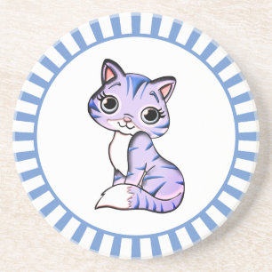 Gato de dibujos animados lindo gatito y posavasos