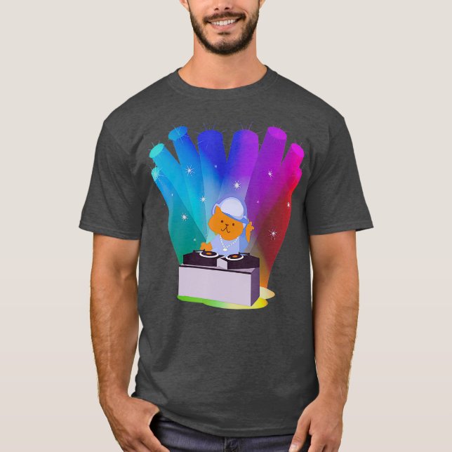 Gato de DJ arcoiris de la camiseta del gato (Anverso)