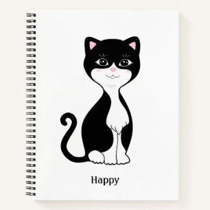 Gato de esmoquin lindo en cuaderno en espiral blan