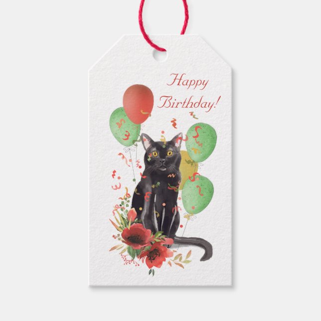 Gato de fiesta de cumpleaños con etiqueta de regal (Anverso)