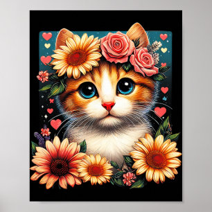 Gato De Flor Retro Amor Arte Gatito Con Anim De Fl
