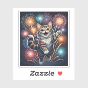 Gato de fuegos artificiales - Pegatina del Día de