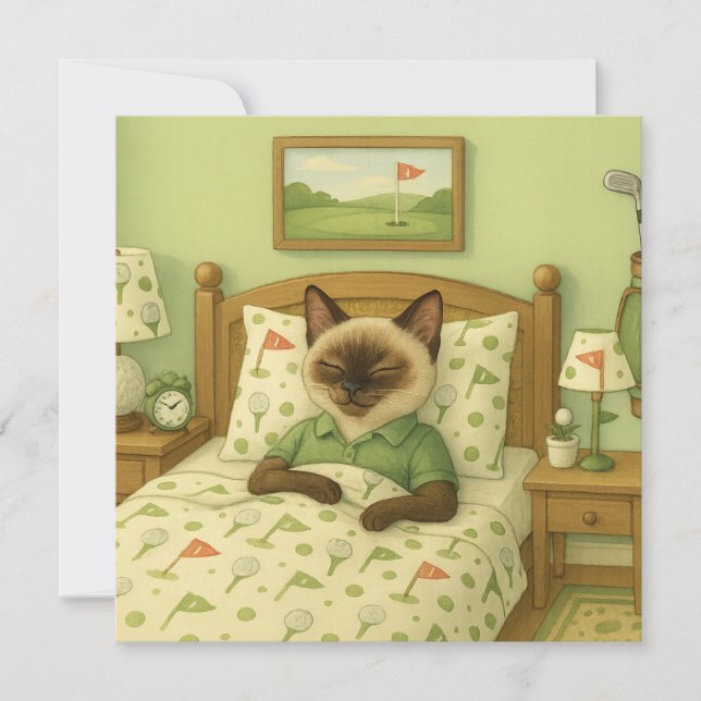 Gato de golfista duerme en un dormitorio con temát (Anverso)