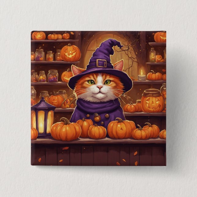 gato de halloween #10 botón (Anverso)