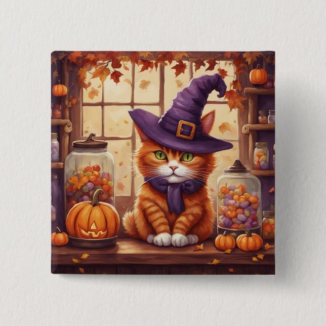 gato de halloween #4 botón (Anverso)