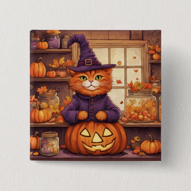 gato de halloween #6 botón (Anverso)