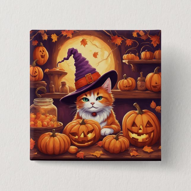 gato de halloween #7 botón (Anverso)