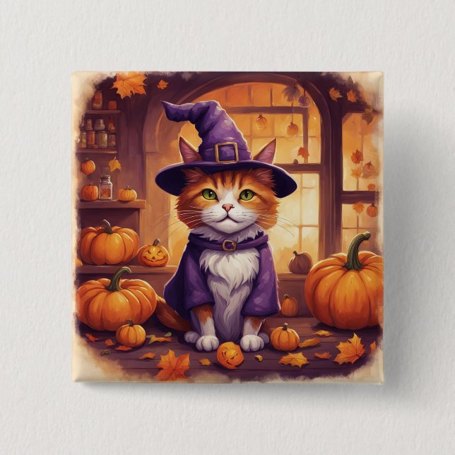 gato de halloween #8 botón (Anverso)