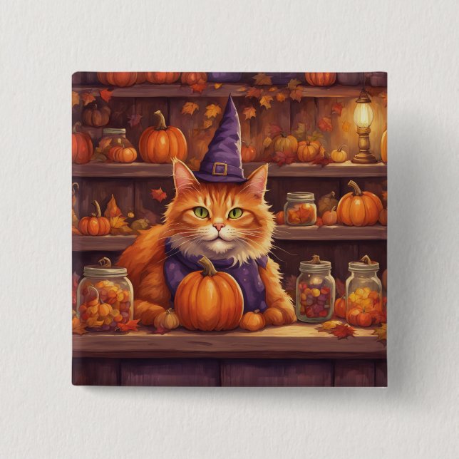 gato de halloween #9 botón (Anverso)