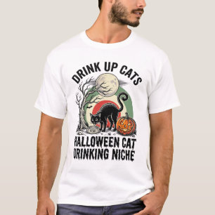 Gato de Halloween bebiendo camiseta de fiesta de l