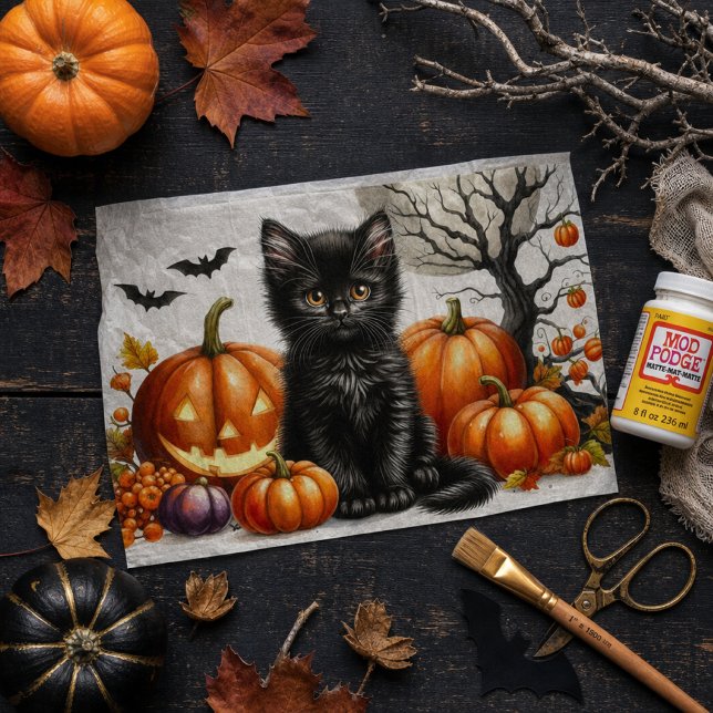Gato de Halloween con Papel de Seda Decoupage de C (Subido por el creador)