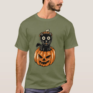 Gato De Halloween En Camiseta De Pumkin