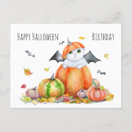 Gato de Halloween lindo en tarjeta de notas de cal