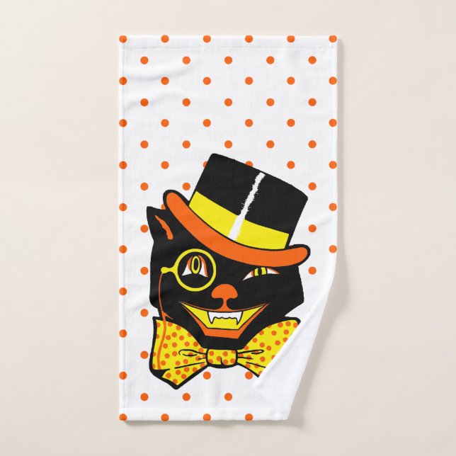 Gato de Halloween vintage en sombrero superior (Toalla de mano)