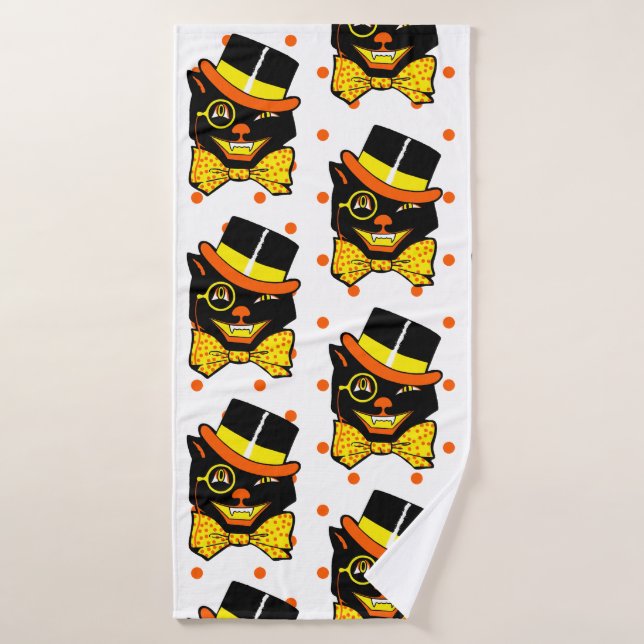 Gato de Halloween vintage en sombrero superior (Toalla de baño)