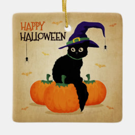 Gato de Halloween vintage y calabazas | Adorno