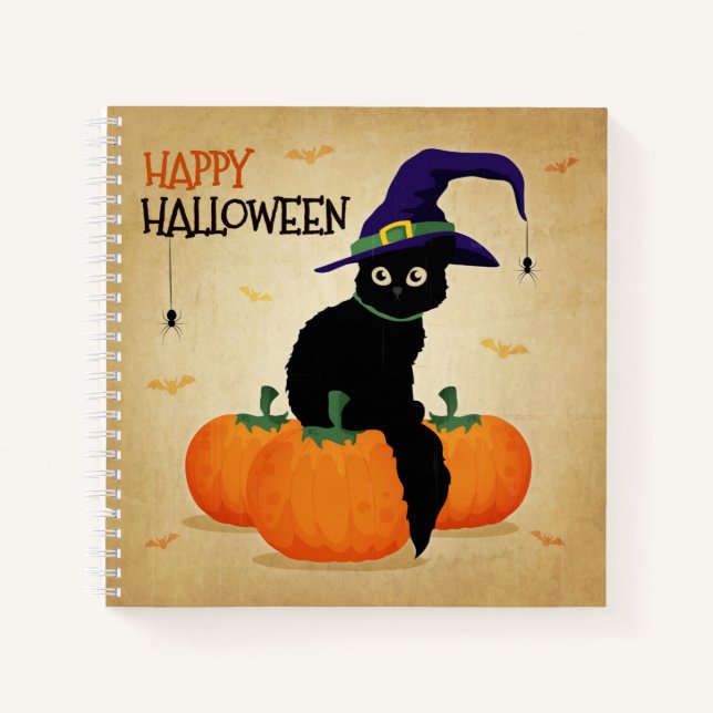 Gato de Halloween vintage y calabazas | Cuaderno (Anverso)