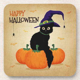 Gato de Halloween vintage y calabazas | Posavasos