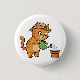 Gato de jardinería regando planta Botón