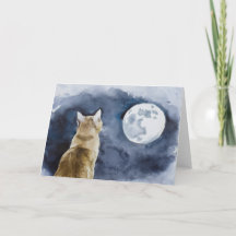 Gato de jengibre y tarjeta de saludo de luna llena